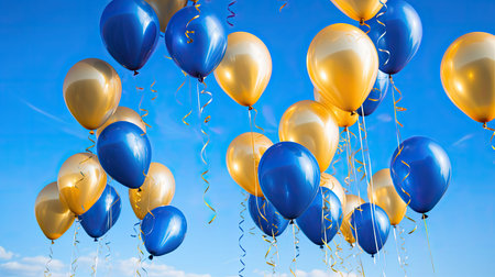 en gold and blue balloonsの素材