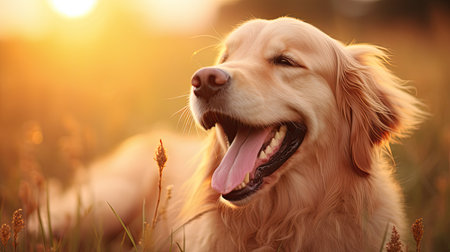 yawn golden retriever faceの素材