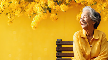 smile happy person yellow backgroundの素材