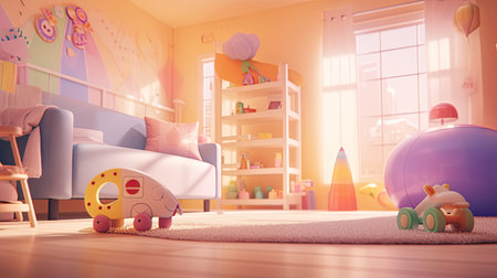 colorful blurred cartoon house interiorの素材
