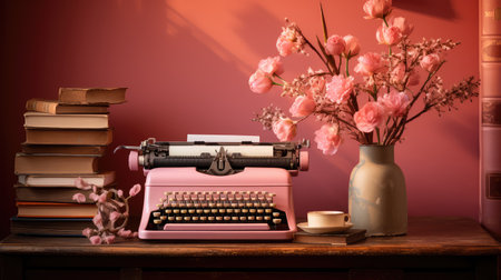 books pink typewriterの素材