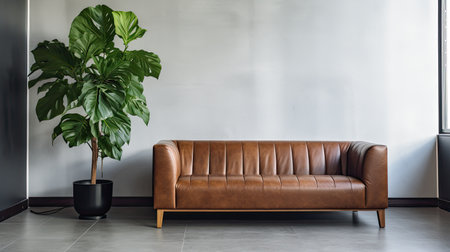 seating brown leather couchの素材