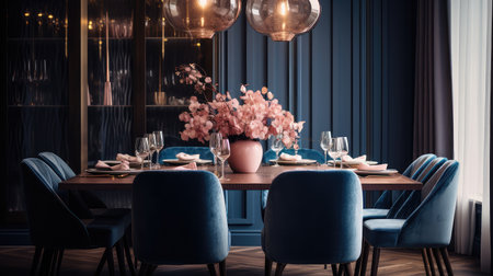 room blurred navy blue interiorの素材