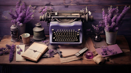 wooden vintage flat lay purpleの素材