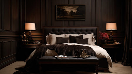 cozy elegant dark bedroomの素材