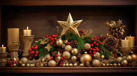 mantelpiece gold christmas starの素材