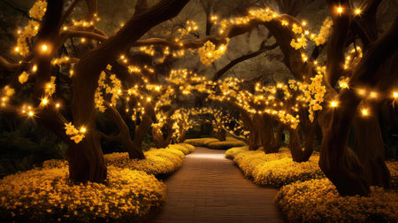 pathway string of yellow lightsの素材