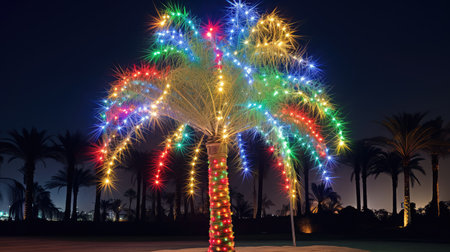 decoration palm tree with christmas lightsの素材