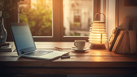 wooden blurred interior home office deskの素材