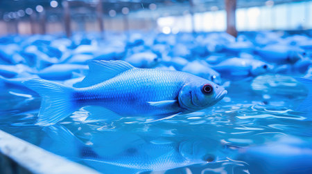 vibrant blue fish farmの素材
