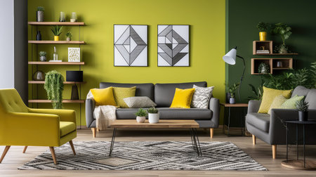 room green yellow geometricの素材