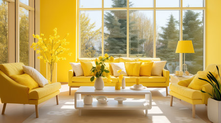 vibrant yellow living roomの素材