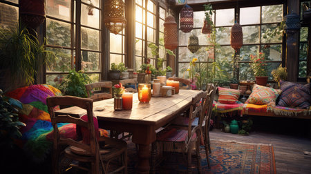 dining blurred bohemian interior designの素材