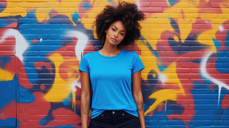 female blue t shirt mockupの素材
