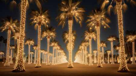 celebration palm tree with christmas lightsの素材