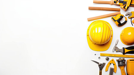 nails yellow hardhat white backgroundの素材