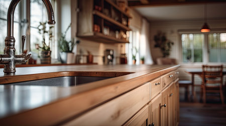 wooden blurred interior kitchenの素材
