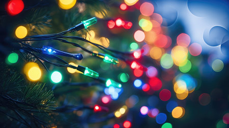 tree colorful christmas lightsの素材