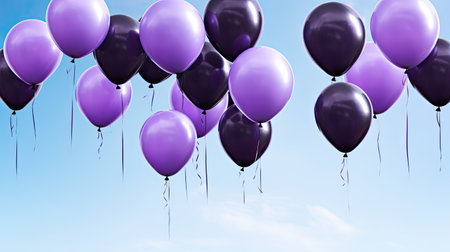 floating balloons black purpleの素材