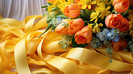 close ribbon banner yellowの素材