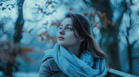 bench woman blueの素材