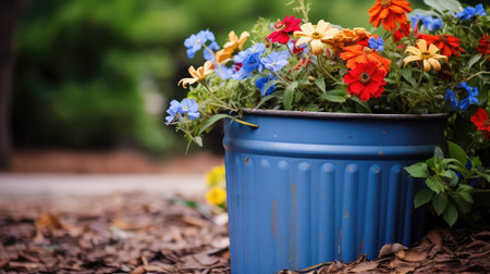 flowers blue trash canの素材