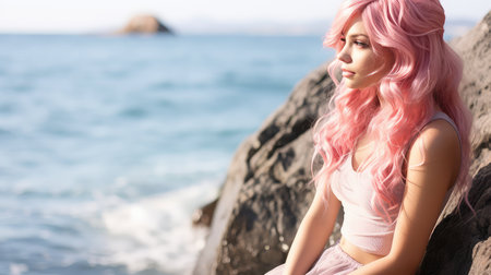 shore mermaid pink hairの素材