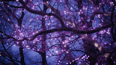branches purple holiday lights backgroundの素材