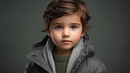 serious child grey backgroundの素材