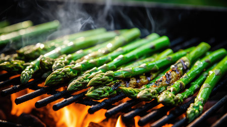 charred bunch asparagus greenの素材