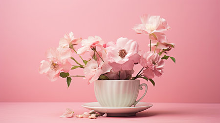 vintage flowers on pinkの素材