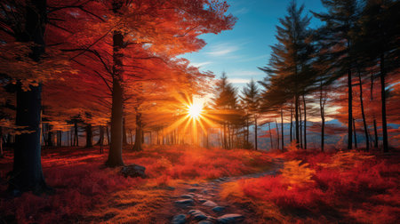 autumn sun and treesの素材