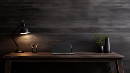 modern dark desk mock upの素材