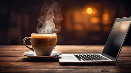 laptop coffee and technologyの素材