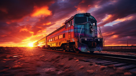 reflection railroad sunの素材