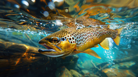 swimming trout brownの素材