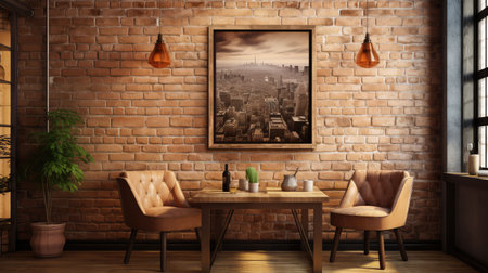 cozy blurred rustic interior with posterの素材