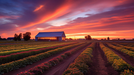 vibrant sunset oranic farmの素材