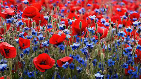 foreground red and blue flowersの素材