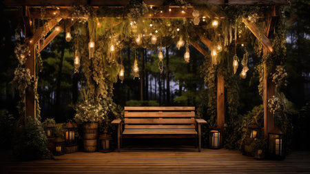 outdoor rustic background with lightsの素材