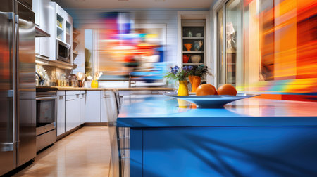 vibrant blurred interior home kitchenの素材
