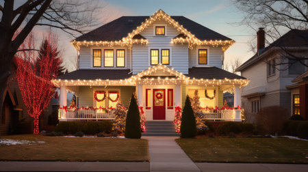 festive holiday house lightsの素材