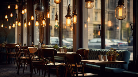 photograph hanging lights in backgroundの素材