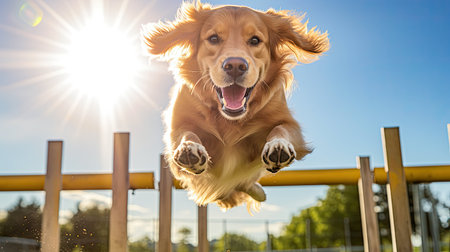agility golden retriever jumpの素材