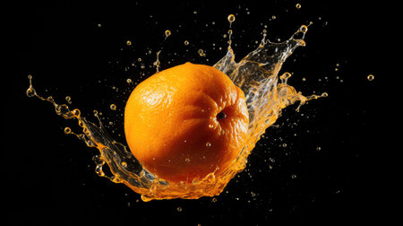 suspended isolated orange fruitの素材