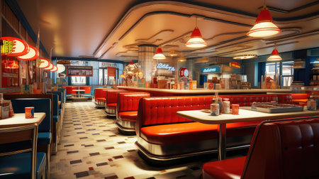 neon fast food restaurant interiorの素材