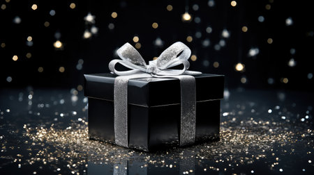 gift silver glitter black backgroundの素材