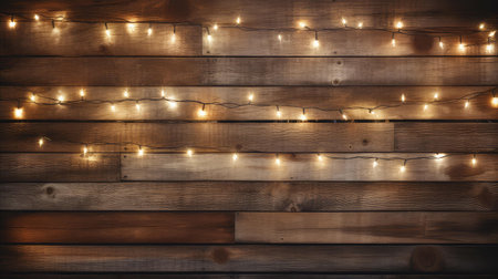rustic christmas lights wood backgroundの素材