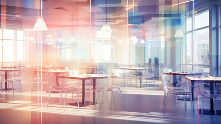 modern blurred restaurant interior set illustrationの素材