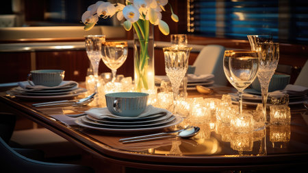 dining blurred luxury yacht interiorの素材